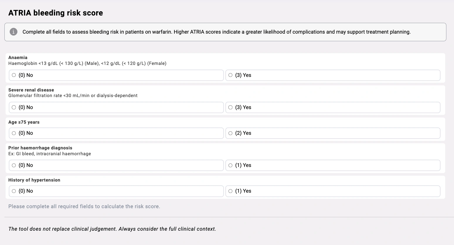 ATRIA bleeding risk score preview
