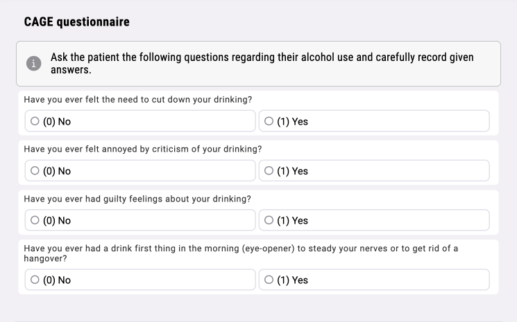 CAGE questionnaire preview