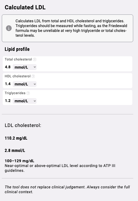 Calculated LDL preview
