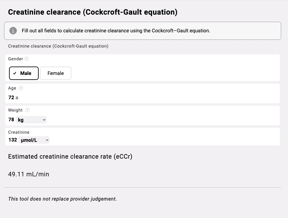 Creatinine clearance preview